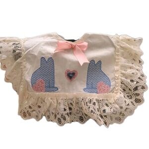 Vintage Girl's Kids Bib with‎ Cats And Hearts Embroidered Appliquè